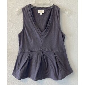 DELETTA Top Gray Sleeveless V-Neck Tank Size Small Peplum